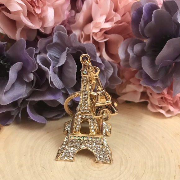 Gold and Silver Crystal Eiffel Tower Keychain Charm - Picture 8 of 16
